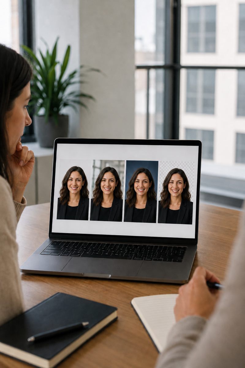 Remote headshot background options including neutral, natural, branded, and cutout styles.