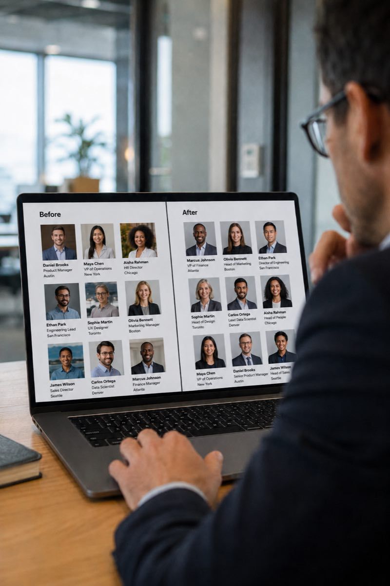 Website team page improved by replacing mismatched photos with consistent headshots.