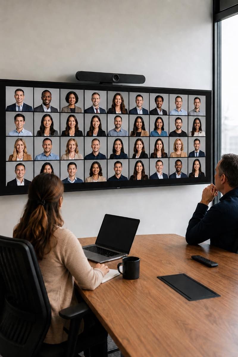 Corporate remote team headshots unified across departments and locations.