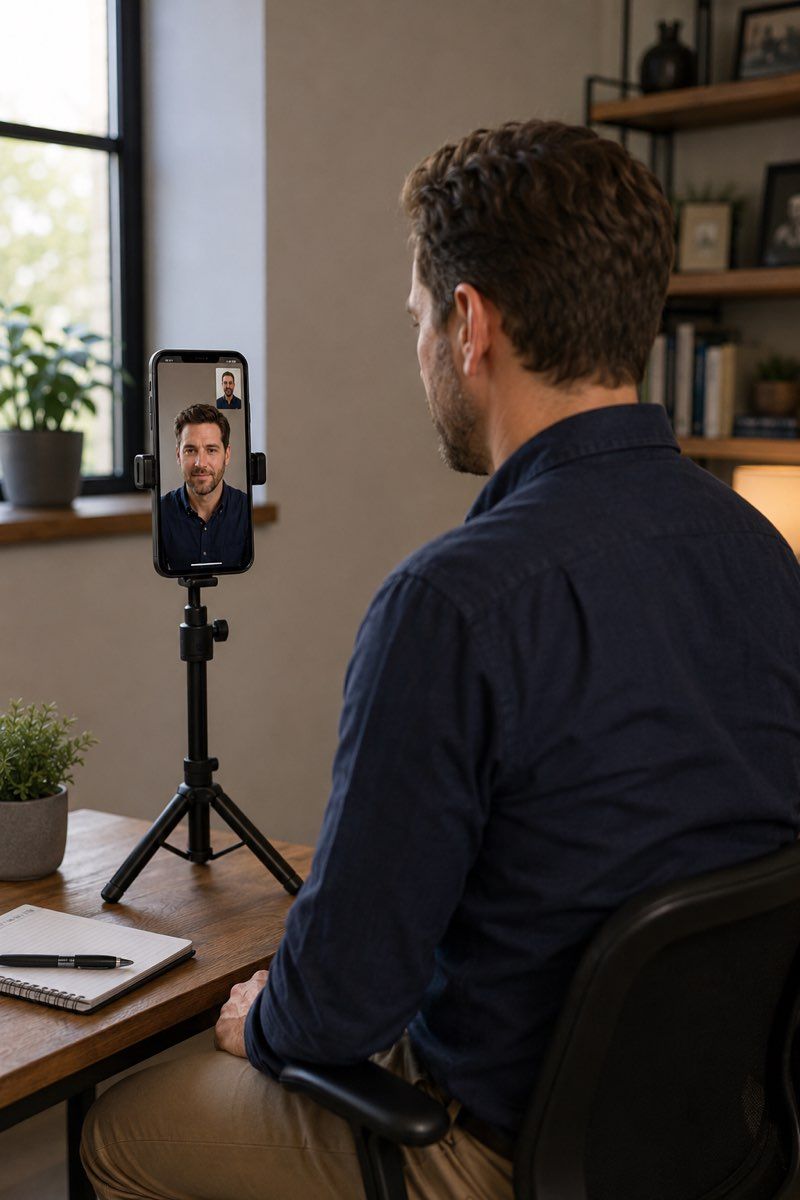 Event speaker joining a live-directed remote headshot session.