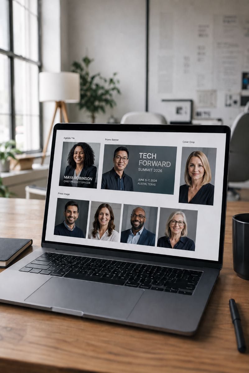 Speaker headshot assets prepared for event promotion formats.