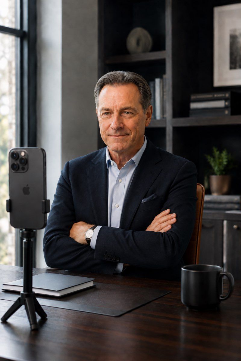 Private remote executive headshot session in an American office setting.