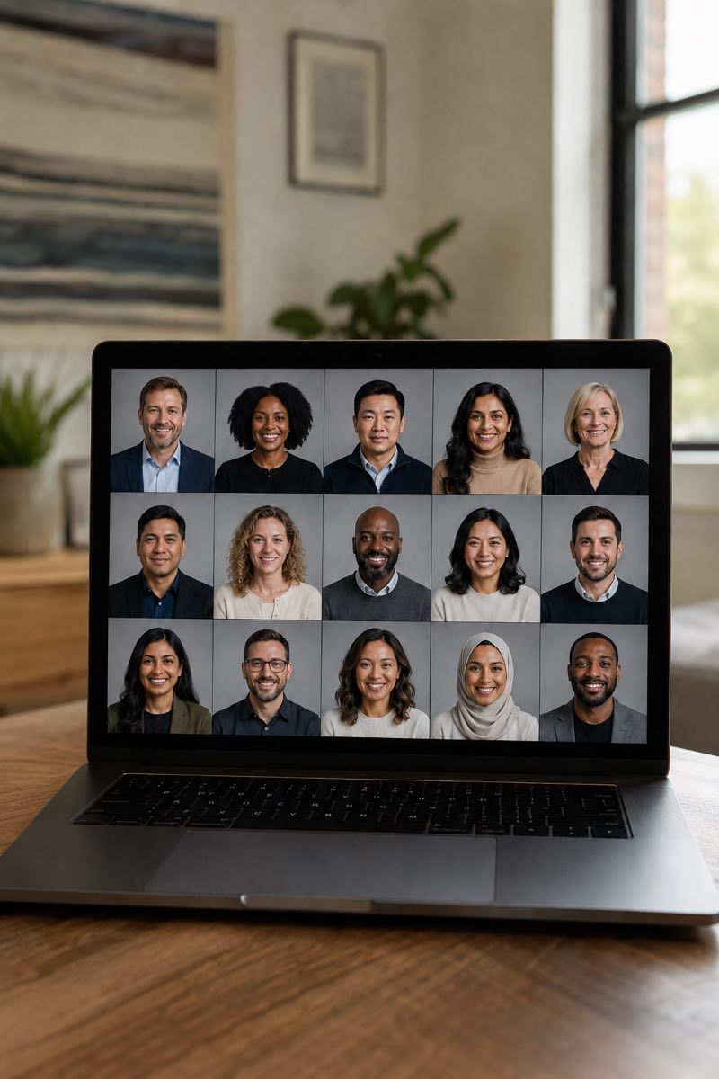 Final employee headshot grid showing consistency across regions.