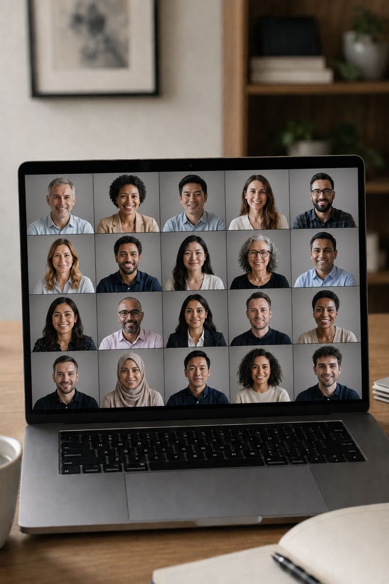 Consistent global employee headshots shown across a diverse team grid.