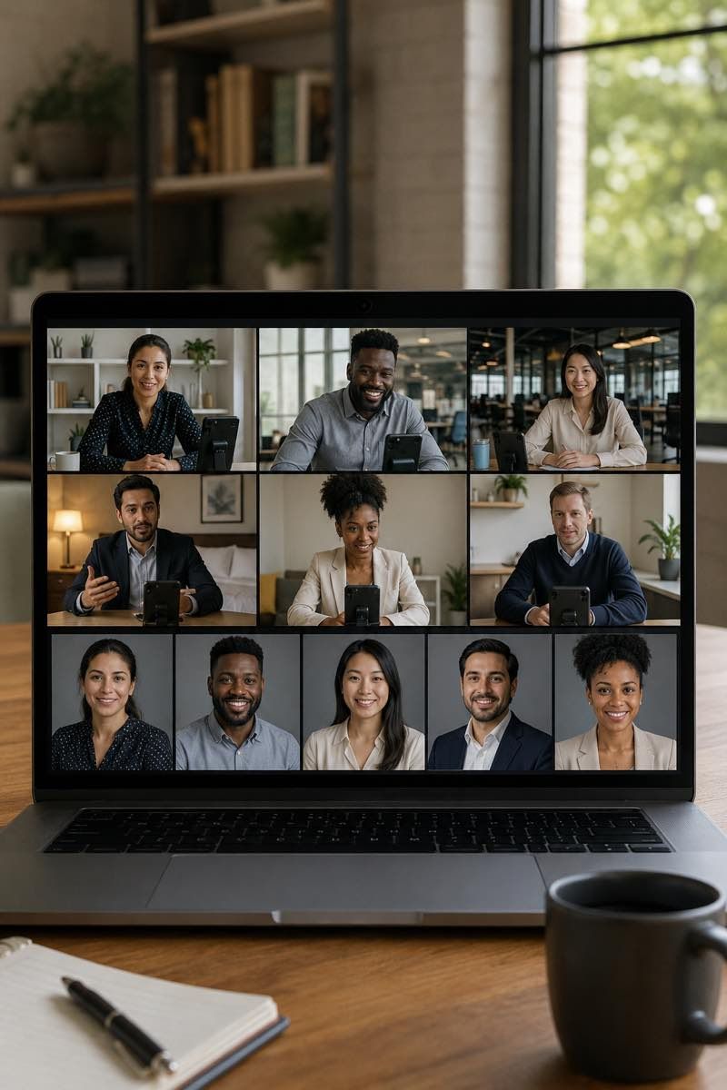 Remote employees joining headshot sessions from different workable environments.