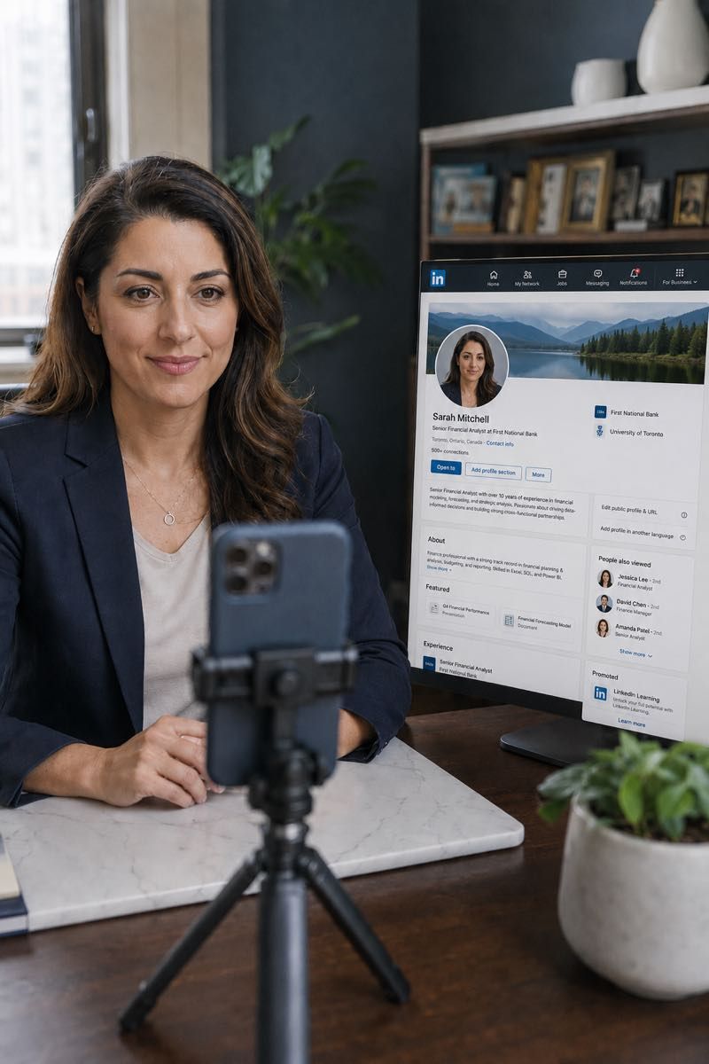 Same LinkedIn headshot adapted into multiple profile crop formats.