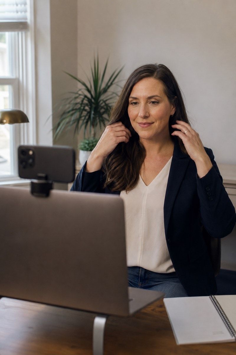 Simple room and phone setup before capturing a LinkedIn headshot.