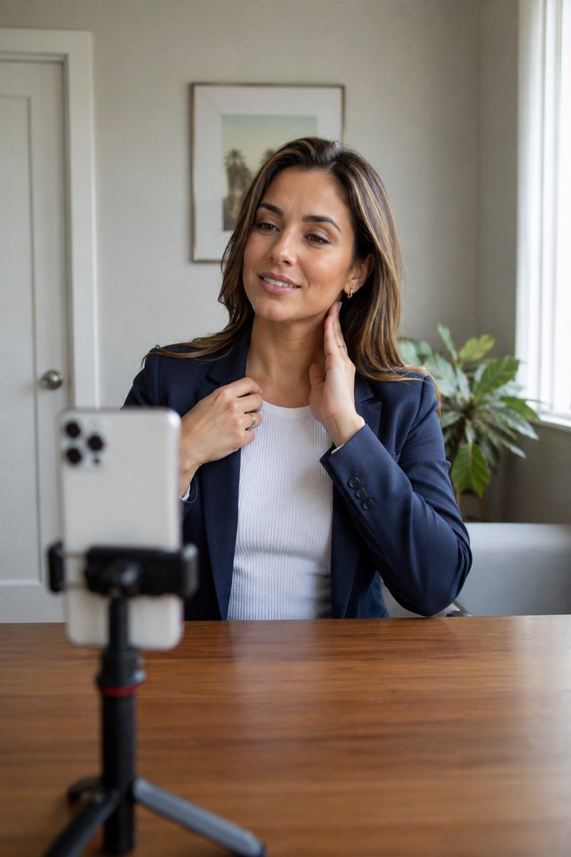 Participant receiving posture and expression coaching during a remote session.