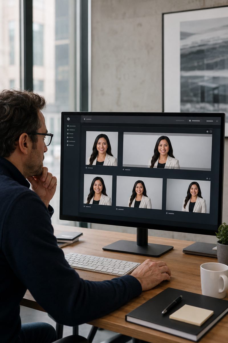 Finished remote team headshot files prepared for company channels.