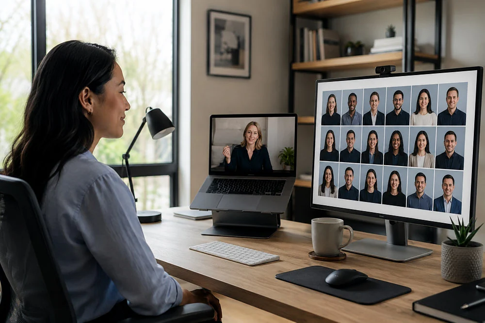 Remote headshot session workflow for adding new hires to a consistent team portrait system